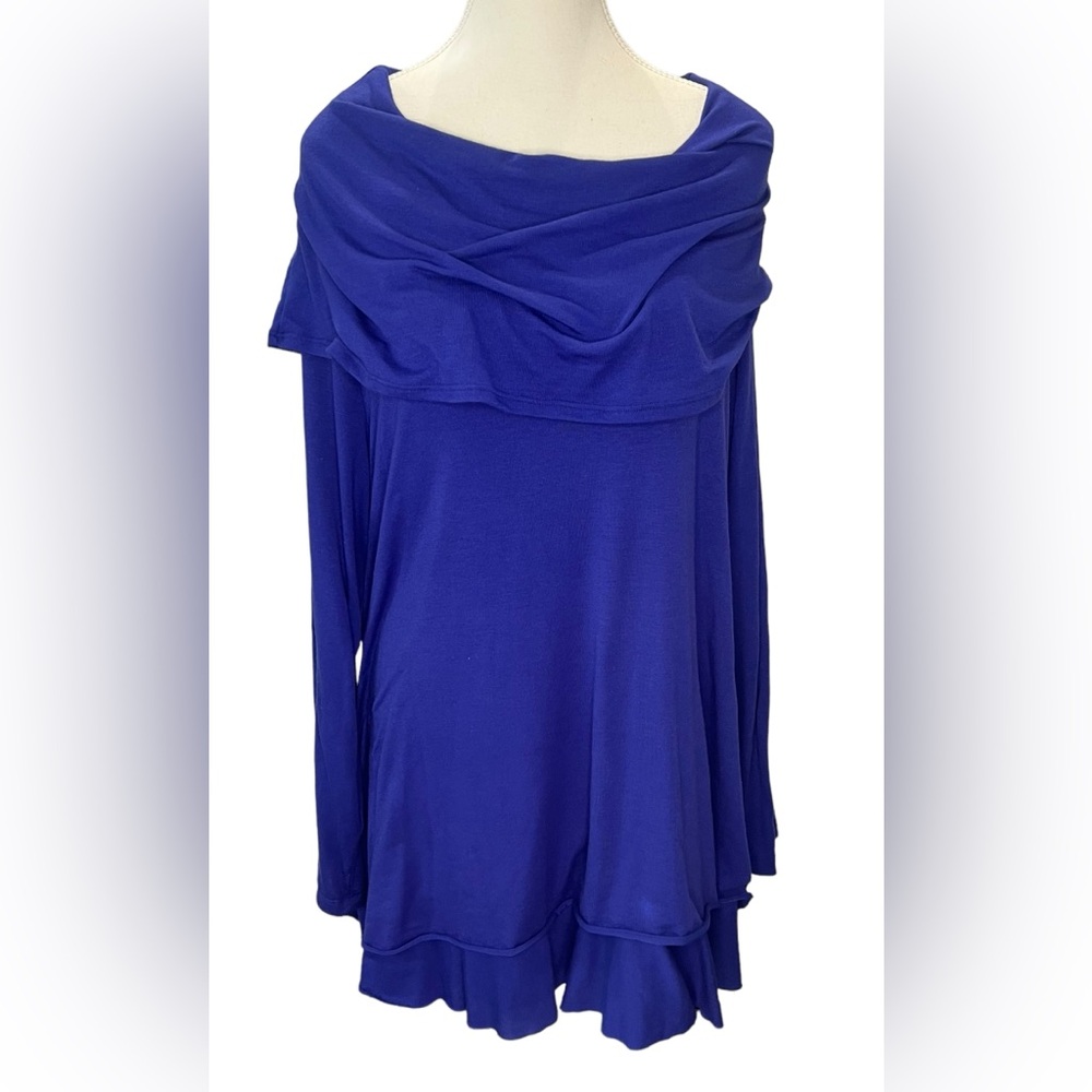 Soft Surroundings Royal Blue Draped Cowl Neck Long Sleeve Top
